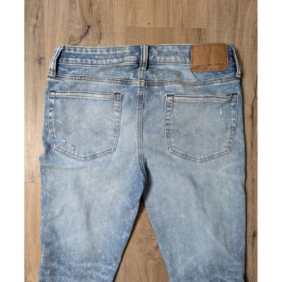 American Eagle SIze 32X31 Distressed Patched Skinny Jeans Acid Wash Stretch - Picture 5 of 10